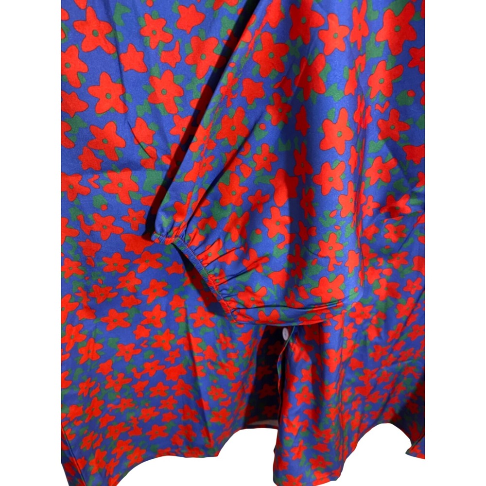 Floral Button Down Blouse Blue Red Star Flower Long Sleeve Top XL NWT - Picture 4 of 6